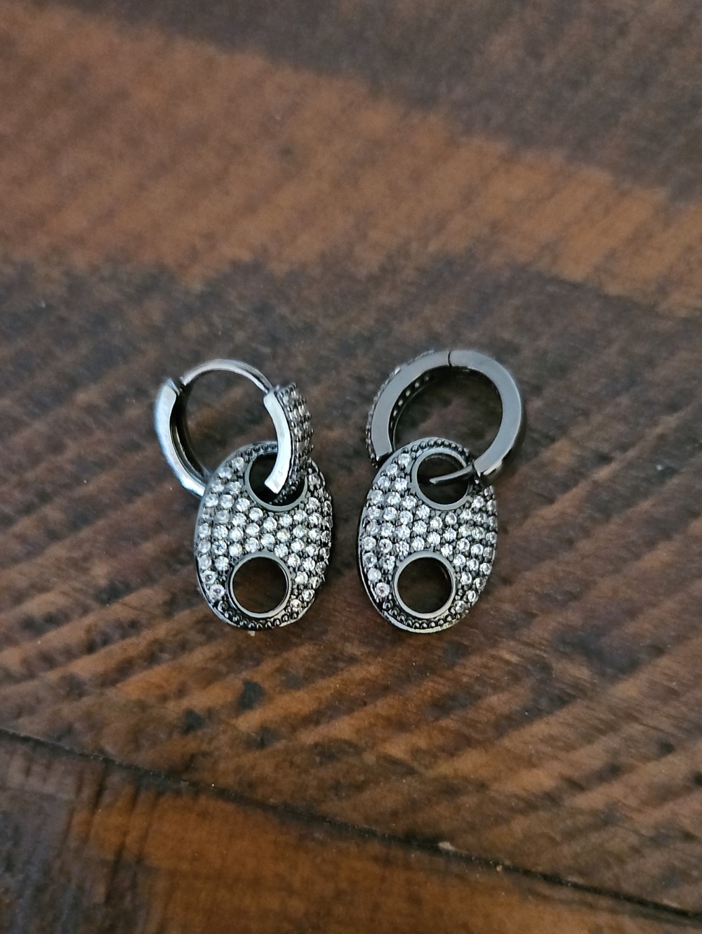 Gun metal  Crystal Pave Oval Huggie Earrings - Women Jewelry